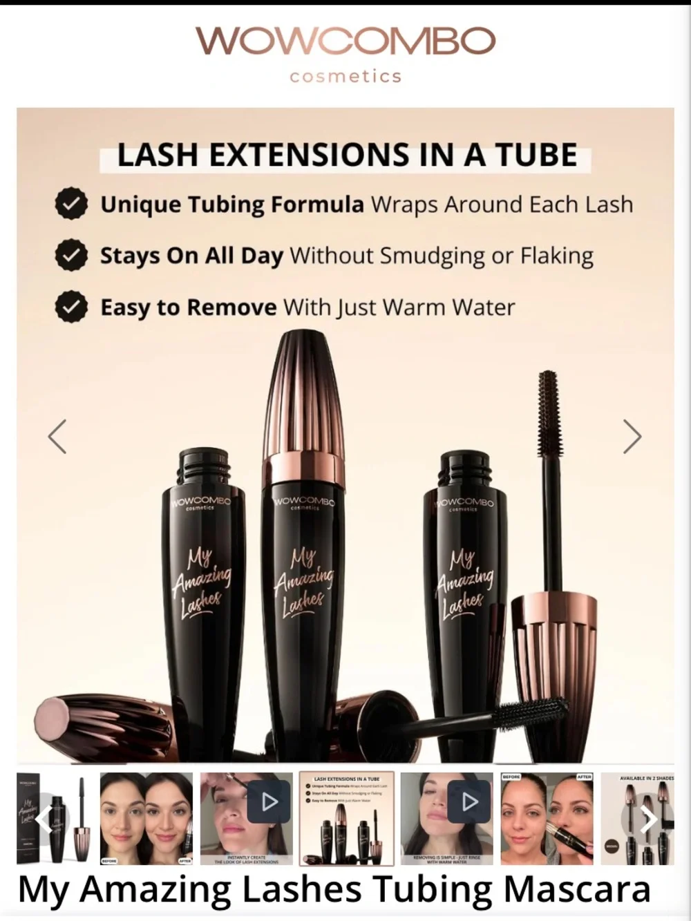 WowCombo My Amazing Lash tubing mascara rich black length & volume makeup .34 oz